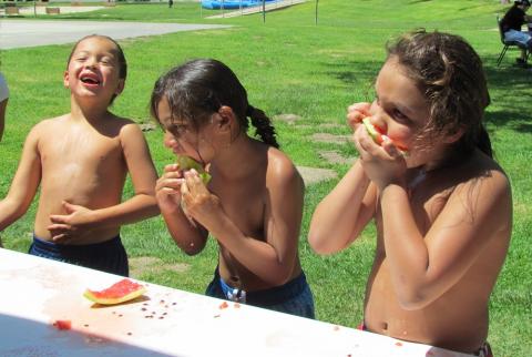 Eight-year-old Adam Lopez, center, is declared the watermelon-eating contest winner for his age group at the Soboba Park and Recreation-sponsored End of Summer Bash on Aug. 26 Eight-year-old Adam Lopez, center, is declared the watermelon-eating contest winner for his age group at the Soboba Park and Recreation-sponsored End of Summer Bash on Aug. 26