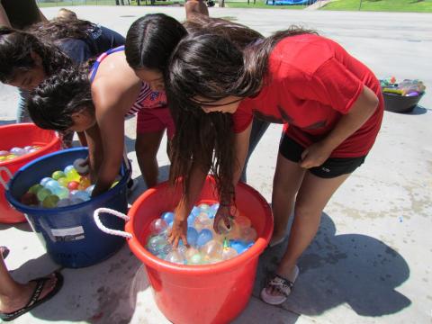 Participants in the water balloon toss get ready to compete at the End of Summer Bash on Aug. 26 at the Soboba Reservation Participants in the water balloon toss get ready to compete at the End of Summer Bash on Aug. 26 at the Soboba Reservation