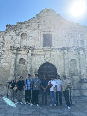 Soboba Tribal TANF youth who attended last month’s AISES conference in San Antonio had the opportunity to visit the Alamo with TANF staff Mayra Campos, far left, and Harold Arres, at right Soboba Tribal TANF youth who attended last month’s AISES conference in San Antonio had the opportunity to visit the Alamo with TANF staff Mayra Campos, far left, and Harold Arres, at right