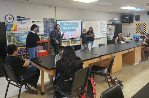 During AVID Family Night, students answer questions about the program. Standing, from left, Eric Hampton, Jeffrey Arres, Victoria Boiso, and Nevaeh Ochoa During AVID Family Night, students answer questions about the program. Standing, from left, Eric Hampton, Jeffrey Arres, Victoria Boiso, and Nevaeh Ochoa