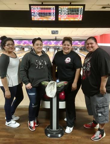 One of the Soboba Vegas bowling league teams. From left, Jodie Arres, Mariah Brittian, Charlene Brittian and Lachelle Russell One of the Soboba Vegas bowling league teams. From left, Jodie Arres, Mariah Brittian, Charlene Brittian and Lachelle Russell