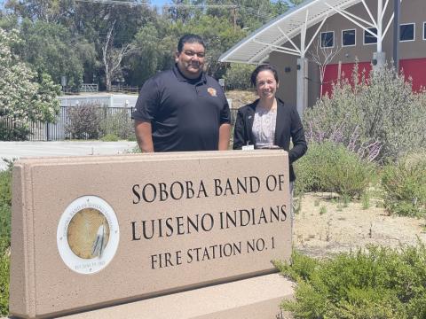 Soboba Tribal Chairman Isaiah Vivanco with CEC Commissioner Noemí Gallardo at the Soboba Fire Station on June 21 Soboba Tribal Chairman Isaiah Vivanco with CEC Commissioner Noemí Gallardo at the Soboba Fire Station on June 21