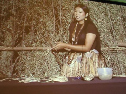 So’a Nelson explains the various basketweaving materials she uses during the demonstration portion of the contest So’a Nelson explains the various basketweaving materials she uses during the demonstration portion of the contest