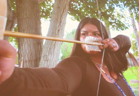 Raya Salgado shows her archery skills as part of the contest to be named this year’s Daughter of Soboba. All three candidates were filmed earlier in the day in front of the judges and shown on the video screens at the evening’s event Raya Salgado shows her archery skills as part of the contest to be named this year’s Daughter of Soboba. All three candidates were filmed earlier in the day in front of the judges and shown on the video screens at the evening’s event