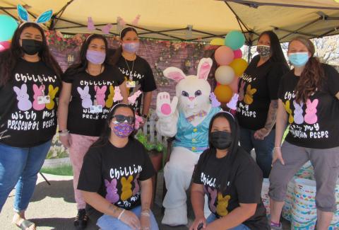 Soboba Tribal Preschool teachers and staff, along with the Easter Bunny, greeted students at an outdoor event full of treats, toys and take-home activities on April 2 Soboba Tribal Preschool teachers and staff, along with the Easter Bunny, greeted students at an outdoor event full of treats, toys and take-home activities on April 2