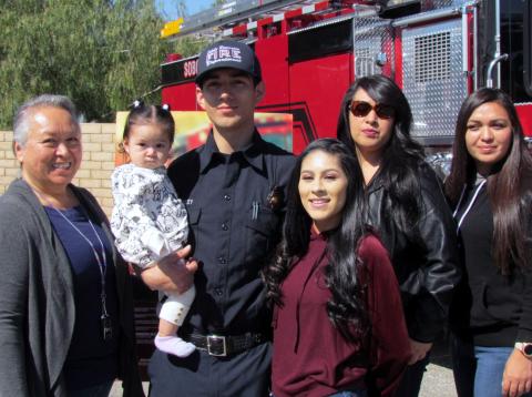 Glenn Lindsey, Soboba Fire Department’s newest employee, poses with his family at a recognition ceremony on Feb. 25. From left, his grandmother Rosemary Morillo, Lindsey holding his daughter Avareign, his fiancée Glori Beltran, his mother Michelle Morillo and his aunt Anita Morillo Glenn Lindsey, Soboba Fire Department’s newest employee, poses with his family at a recognition ceremony on Feb. 25. From left, his grandmother Rosemary Morillo, Lindsey holding his daughter Avareign, his fiancée Glori Beltran, his mother Michelle Morillo and his aunt Anita Morillo