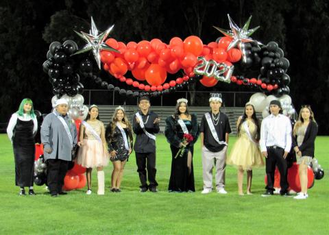Noli Indian School’s homecoming court are recognized during a coronation ceremony at the Soboba Reservation’s The Oaks football field Nov. 12