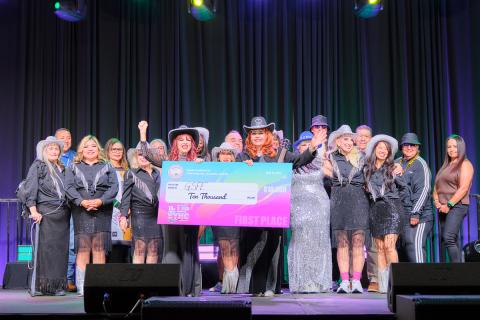 The Global Society for Female Entrepreneurs is presented with a $10,000 check for their first-place finish at the 18th annual lip sync contest. They are congratulated by members of Soboba Tribal Council and the Soboba Foundation The Global Society for Female Entrepreneurs is presented with a $10,000 check for their first-place finish at the 18th annual lip sync contest. They are congratulated by members of Soboba Tribal Council and the Soboba Foundation