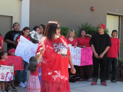 Carmelita Vallejo, of Soboba, opened the prayer gathering with lighting of sage Carmelita Vallejo, of Soboba, opened the prayer gathering with lighting of sage