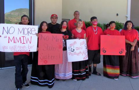 Soboba Youth Council attended the prayer gathering to support the National Day of Awareness for Missing and Murdered Indigenous Women and Girls. From left, Jesse Garcia, Ciara Ramos, Edwin Muro, Emma Organ, Roo Briones, Jeremiah Ramos, Iyana Briones and Leah Lopez. Standing in back is the council’s co-coordinator, Andy Silvas Soboba Youth Council attended the prayer gathering to support the National Day of Awareness for Missing and Murdered Indigenous Women and Girls. From left, Jesse Garcia, Ciara Ramos, Edwin Muro, Emma Organ, Roo Briones, Jeremiah Ramos, Iyana Briones and Leah Lopez. Standing in back is the council’s co-coordinator, Andy Silvas