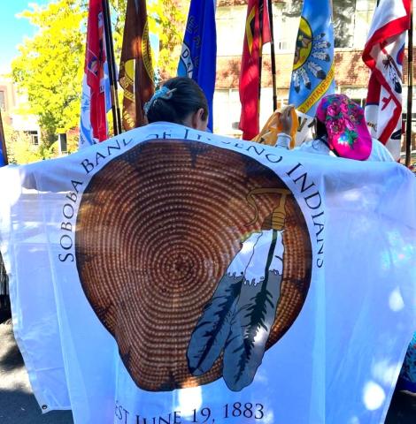 The Soboba Band of Luiseño Indians flag is one of those presented at center court during the Tribal Nations Night event on Jan. 18 The Soboba Band of Luiseño Indians flag is one of those presented at center court during the Tribal Nations Night event on Jan. 18