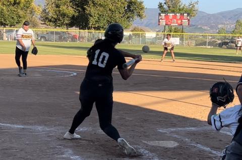 Cary Moon sends a pitch over home plate during tournament play at Soboba. Her Morongo Women’s team finished at the top and she was named MVP Pitcher Cary Moon sends a pitch over home plate during tournament play at Soboba. Her Morongo Women’s team finished at the top and she was named MVP Pitcher