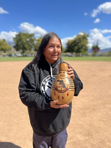 Anita Kruger of Canada is surprised with an honorarium at the NIAA tournament’s opening ceremony at the Soboba Sports Complex, Sept. 19 Anita Kruger of Canada is surprised with an honorarium at the NIAA tournament’s opening ceremony at the Soboba Sports Complex, Sept. 19