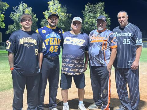 Members of the Silvas family played for three different teams at this year’s NIAA All-Native Fastpitch Softball tournament at Soboba. From left, John Silvas (MMC), Stevie Silvas (Team 45), and Darryl Silvas, Daniel Silvas and Andy Silvas (Beernuts). Soboba Band of Luiseño Indians Members of the Silvas family played for three different teams at this year’s NIAA All-Native Fastpitch Softball tournament at Soboba. From left, John Silvas (MMC), Stevie Silvas (Team 45), and Darryl Silvas, Daniel Silvas and Andy Silvas (Beernuts). Soboba Band of Luiseño Indians