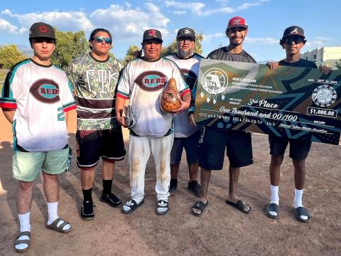 Mike Calac, with the third-place finishing team Cali Reds, also took home MVP honors for his catcher skills at NIAA tournament. Soboba Band of Luiseño Indians Mike Calac, with the third-place finishing team Cali Reds, also took home MVP honors for his catcher skills at NIAA tournament. Soboba Band of Luiseño Indians