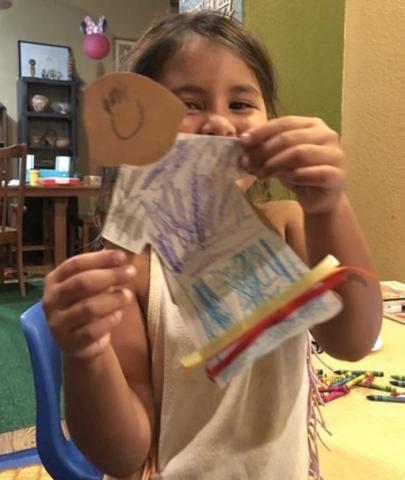 Clementine Swan shows her “Native Self Portrait” that was part of the at-home activities done during distance learning classes at Soboba Tribal Preschool Clementine Swan shows her “Native Self Portrait” that was part of the at-home activities done during distance learning classes at Soboba Tribal Preschool