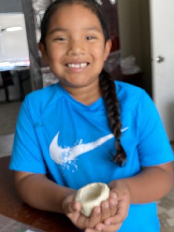 Jasper Lara with pottery he made as one of several Native American Week activities that were sent home with Soboba Tribal Preschool students with their homework packets Jasper Lara with pottery he made as one of several Native American Week activities that were sent home with Soboba Tribal Preschool students with their homework packets