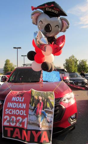 The family of Noli Indian School graduate Tanya Rivera decorated the car parked for the outdoor commencement ceremony on June 2 The family of Noli Indian School graduate Tanya Rivera decorated the car parked for the outdoor commencement ceremony on June 2