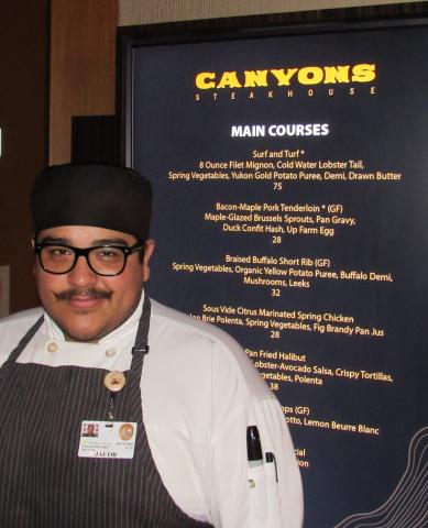 Jacob Rivera started working as a line cook at Canyons when the Soboba Casino Resort opened a year ago. The fine dining steakhouse is one of several restaurants enjoyed by guests Jacob Rivera started working as a line cook at Canyons when the Soboba Casino Resort opened a year ago. The fine dining steakhouse is one of several restaurants enjoyed by guests