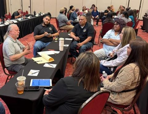 Rob Roy, left, representing the La Jolla Band of Luiseño Indians, leads a breakout session discussion during the Spring 2026 RTOC meeting at Soboba. Roy serves as a Southern California representative and former solid waste workgroup lead for the EPA Region 9 RTOC, which fosters consultation with Tribal Nations Rob Roy, left, representing the La Jolla Band of Luiseño Indians, leads a breakout session discussion during the Spring 2026 RTOC meeting at Soboba. Roy serves as a Southern California representative and former solid waste workgroup lead for the EPA Region 9 RTOC, which fosters consultation with Tribal Nations