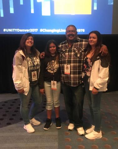 Soboba TANF Site Manager and chaperone Harold Arres and three of his children attended the 2017 National UNITY conference in Denver. From left, Emma Arres, Hattie Arres, Harold Arres and Asona Arres Soboba TANF Site Manager and chaperone Harold Arres and three of his children attended the 2017 National UNITY conference in Denver. From left, Emma Arres, Hattie Arres, Harold Arres and Asona Arres