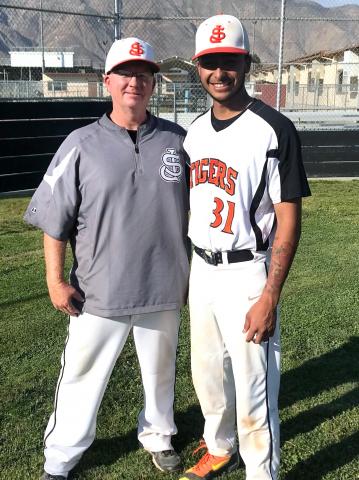 San Jacinto High School baseball coach Rick Zepek and outstanding senior player Ajay Parcero San Jacinto High School baseball coach Rick Zepek and outstanding senior player Ajay Parcero