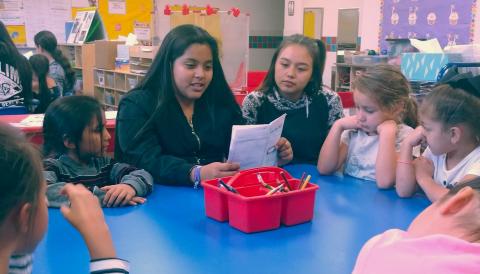 Lanise Luna and Darlene Chacon were among the AVID program authors who were chosen to read their fable to the Soboba Tribal Preschool kindergarten students Lanise Luna and Darlene Chacon were among the AVID program authors who were chosen to read their fable to the Soboba Tribal Preschool kindergarten students