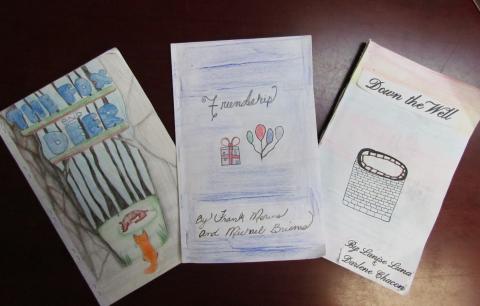 Three of the books created by Noli Indian School student authors were shared with AVID classmates and kindergarten students Three of the books created by Noli Indian School student authors were shared with AVID classmates and kindergarten students