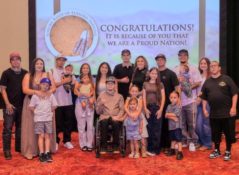 High School graduate Levi Herrera, back row center, celebrates with his parents, Soboba Tribal Council Secretary Monica Herrera and Gabe Herrera, as well as many other family members High School graduate Levi Herrera, back row center, celebrates with his parents, Soboba Tribal Council Secretary Monica Herrera and Gabe Herrera, as well as many other family members