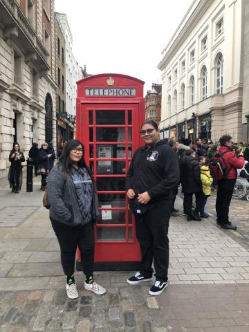 Raven Basquez Gallerito, left and her brother Wanbli Basquez did some sightseeing while in London for its annual parade. The siblings were there as members of the Ramona Bowl All Star Band Raven Basquez Gallerito, left and her brother Wanbli Basquez did some sightseeing while in London for its annual parade. The siblings were there as members of the Ramona Bowl All Star Band