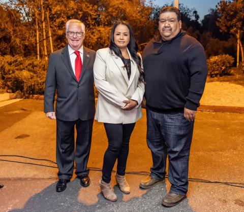 Legacy Bank President/CEO Jim Hicken with Soboba Tribal Council Vice-Chairwoman Geneva Mojado and Chairman Isaiah Vivanco Legacy Bank President/CEO Jim Hicken with Soboba Tribal Council Vice-Chairwoman Geneva Mojado and Chairman Isaiah Vivanco