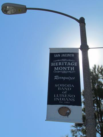 A light pole banner shows Soboba’s support of Heritage Month A light pole banner shows Soboba’s support of Heritage Month