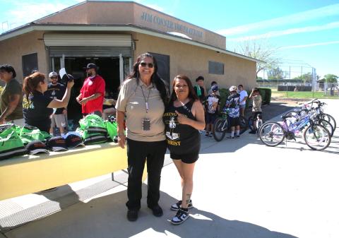 Linda Resvaloso, left, manager of Soboba’s Roadrunner Express, is one of many supporters that joined Boxing for Christ founder Sonia Ramos for the third annual Ride the Valley Together event, March 21 Linda Resvaloso, left, manager of Soboba’s Roadrunner Express, is one of many supporters that joined Boxing for Christ founder Sonia Ramos for the third annual Ride the Valley Together event, March 21
