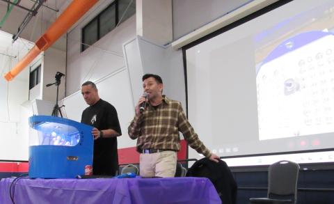 Soboba Parks and Recreation Director Andy Silvas, left, and Soboba Foundation Sponsorship Coordinator Andrew Vallejos work the bingo machine while Vallejos serves as emcee for the Soboba Tribal Preschool Bingo Night Fundraiser Soboba Parks and Recreation Director Andy Silvas, left, and Soboba Foundation Sponsorship Coordinator Andrew Vallejos work the bingo machine while Vallejos serves as emcee for the Soboba Tribal Preschool Bingo Night Fundraiser