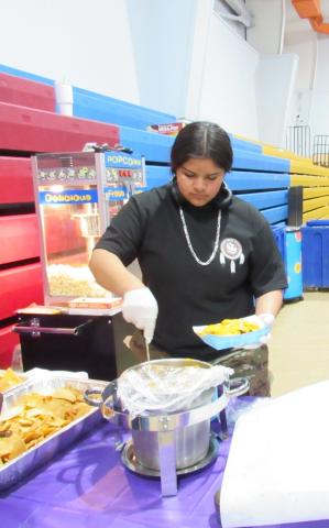 Raya Salgado is one of several Soboba Youth Council members who donated their time and efforts serving food and selling concessions to guests at the Soboba Tribal Preschool Bingo Night Fundraiser Raya Salgado is one of several Soboba Youth Council members who donated their time and efforts serving food and selling concessions to guests at the Soboba Tribal Preschool Bingo Night Fundraiser