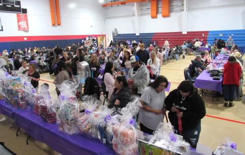 Raffle prizes of baskets filled with various goodies are perused by guests at the Soboba Tribal Preschool Bingo Night Fundraiser, March 7 Raffle prizes of baskets filled with various goodies are perused by guests at the Soboba Tribal Preschool Bingo Night Fundraiser, March 7