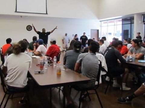 Former NFL player Sherman Cocroft motivates 38 young Native American athletes during a training camp at the Soboba reservation on July 5 and 6 Former NFL player Sherman Cocroft motivates 38 young Native American athletes during a training camp at the Soboba reservation on July 5 and 6