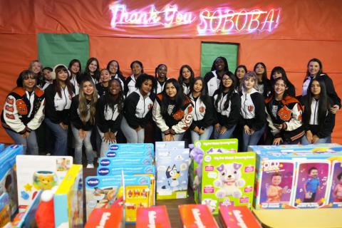 The San Jacinto High School Cheer team are among those helping to “Unstuff the Bus” at San Jacinto Unified School District’s warehouse, Dec. 4. Photo courtesy of Carrie Best, SJUSD The San Jacinto High School Cheer team are among those helping to “Unstuff the Bus” at San Jacinto Unified School District’s warehouse, Dec. 4. Photo courtesy of Carrie Best, SJUSD