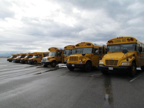 About half of Soboba’s fleet of school buses are shown fueled and parked after school started on Friday, Nov. 17. The first drivers will return to pick them up before school lets out in the afternoon About half of Soboba’s fleet of school buses are shown fueled and parked after school started on Friday, Nov. 17. The first drivers will return to pick them up before school lets out in the afternoon