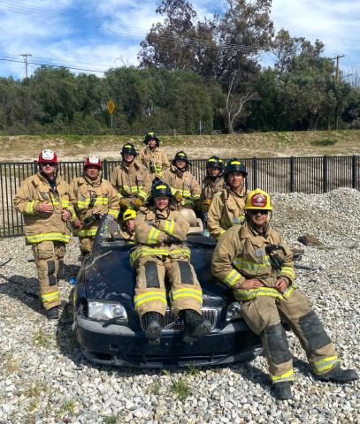 Soboba Fire Explorers and Soboba Fire crew members after completion of the hands-on portion of the Vehicle Extrication state certification course Soboba Fire Explorers and Soboba Fire crew members after completion of the hands-on portion of the Vehicle Extrication state certification course