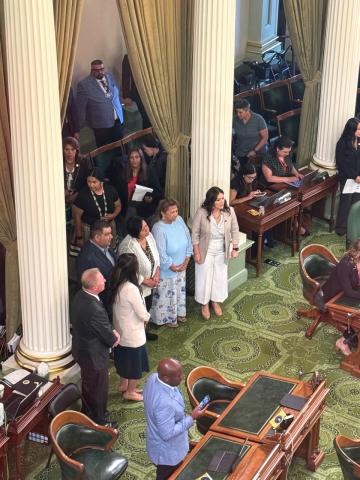 Waiting to be called forward to accept a proclamation during a Floor Ceremony at the state Capitol, Aug. 18. From left, James Gallagher, Isaiah Vivanco, Jessica Caloza, Frances Diaz, Claudia Salgado, and Esmerelda Soria Waiting to be called forward to accept a proclamation during a Floor Ceremony at the state Capitol, Aug. 18. From left, James Gallagher, Isaiah Vivanco, Jessica Caloza, Frances Diaz, Claudia Salgado, and Esmerelda Soria