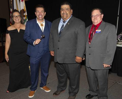 The Hemet/San Jacinto Valley Chamber of Commerce annual Installation and Awards Gala was held June 24 at the Soboba Casino Resort Event Center. From left, HSJV Chamber Executive Director Cyndi Lemke, 2022-2023 Chairman of the Board Andrew Vallejos, Soboba Tribal Chairman Isaiah Vivanco and outgoing Chamber Chairman Vince Record