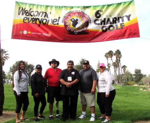 Soboba Foundation members get ready for day 2 of the Soboba Foundation & Soboba Casino 6th annual Charity Golf Tournament on April 4 at The Country Club at Soboba Springs. From left, Sally Ortiz, Geneva Mojado, Scott Cozart, Patrick Placencia, Isaiah Vivanco and Dondi Silvas Soboba Foundation members get ready for day 2 of the Soboba Foundation & Soboba Casino 6th annual Charity Golf Tournament on April 4 at The Country Club at Soboba Springs. From left, Sally Ortiz, Geneva Mojado, Scott Cozart, Patrick Placencia, Isaiah Vivanco and Dondi Silvas