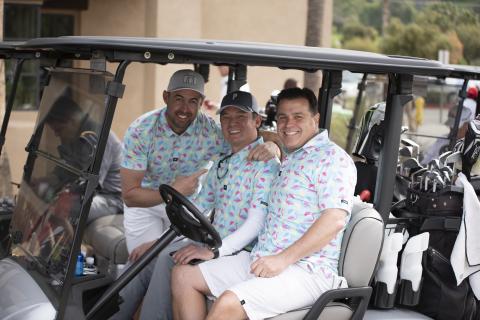 Patrick Schmit, Alex Rodriguez and Jimmy Clesson wore matching shirts to participate in Soboba’s 7th annual Charity Golf Tournament Patrick Schmit, Alex Rodriguez and Jimmy Clesson wore matching shirts to participate in Soboba’s 7th annual Charity Golf Tournament