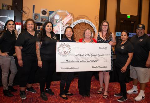 Soboba Foundation members present $10,000 check to the Girl Scouts of San Gorgonio Council as one of 10 nonprofits that benefited from Soboba’s 7th annual Charity Golf Tournament which was played on March 27 and 28 Soboba Foundation members present $10,000 check to the Girl Scouts of San Gorgonio Council as one of 10 nonprofits that benefited from Soboba’s 7th annual Charity Golf Tournament which was played on March 27 and 28