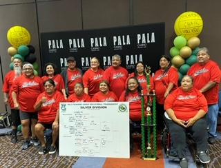 The Soboba Elders Chair Volleyball Team 1 earned first place in the Silver Division at the recent Pala tournament. Members from all three teams joined in the celebration. Not pictured, Frances Arviso, Ronnie Morillo, Francie Salgado-Diaz, Virginia Duenaz and Albert Duenaz