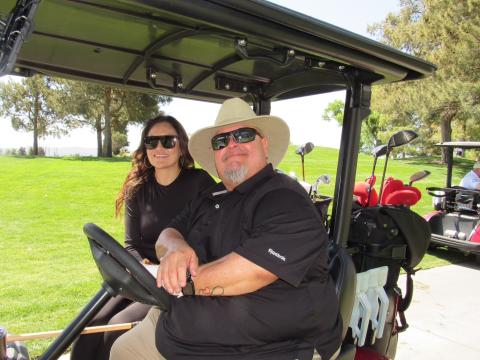 Soboba Tribal Council members Monica Herrera and Michael Bentiste are part of the Alliant team during the first day of the charity golf tournament, April 7. Soboba Band of Luiseño Indians photo Soboba Tribal Council members Monica Herrera and Michael Bentiste are part of the Alliant team during the first day of the charity golf tournament, April 7. Soboba Band of Luiseño Indians photo