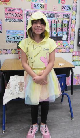 Kindergartner Paa Akal Resvaloso gets into the spirit of Spring party day in her “Peeps” inspired outfit Kindergartner Paa Akal Resvaloso gets into the spirit of Spring party day in her “Peeps” inspired outfit
