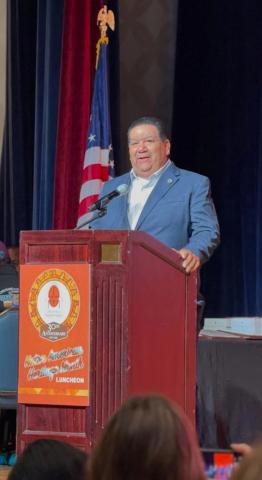 Soboba Tribal Chairman Isaiah Vivanco accepts the Warrior Award at the 30th annual Native American Heritage Month Luncheon at the Disneyland Hotel/Disneyland Resort in Anaheim, Nov. 21 Soboba Tribal Chairman Isaiah Vivanco accepts the Warrior Award at the 30th annual Native American Heritage Month Luncheon at the Disneyland Hotel/Disneyland Resort in Anaheim, Nov. 21