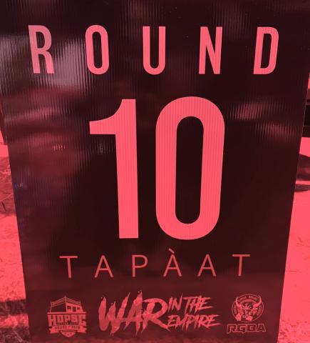 Round card from the Main Event shows the Luiseño language word for 10, which was included on all round cards for each bout. Photo courtesy of Soboba Band of Luiseño Indians Round card from the Main Event shows the Luiseño language word for 10, which was included on all round cards for each bout. Photo courtesy of Soboba Band of Luiseño Indians